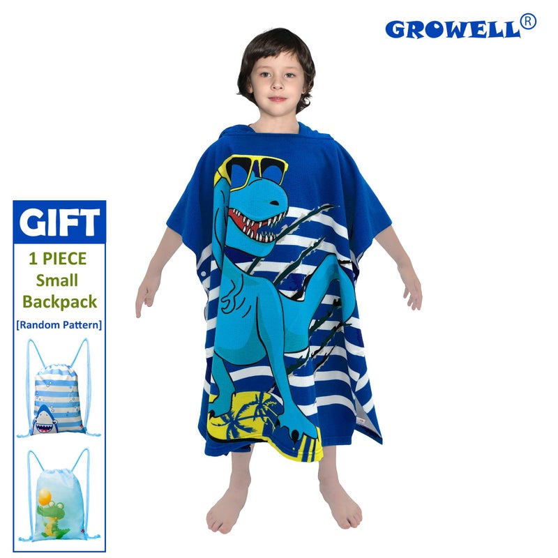 growell Hooded Kids Beach Towels - Toddler Bath Towel Girls Boys Swim Cover-ups for Ages 4 to 10 Kids Pool Towels Quick Dry Lightweight Soft Microfiber Poncho 30x30 with Bag (Navy Dinosaur) - Image 2