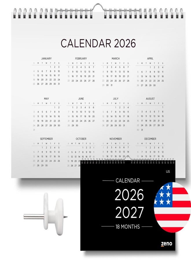 زينو تقويم حائط زينو 18 شهرًا 2026-2027 - من 26 يناير إلى 27 يونيو مع ملصقات تخطيط - مثالي لغرف النوم - سهل التعليق مع أدوات التثبيت المرفقة - تقويم بسيط لعام 2026 - 11.8 بوصة × 8.3 بوصة - Image 1