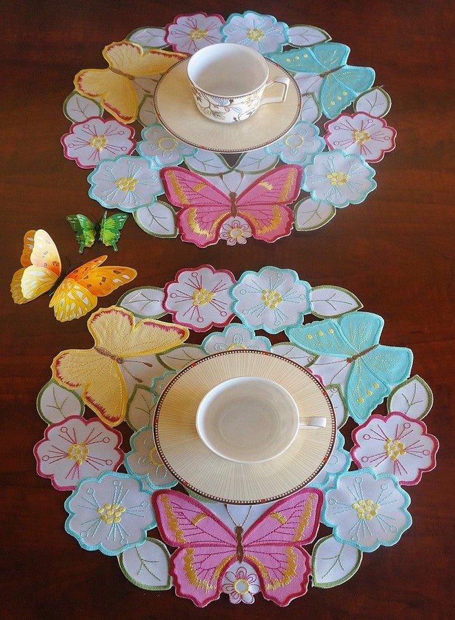 GRANDDECO مجموعة مفارش طاولة جرانديكو لعيد الفصح الربيعي، 4 قطع، مزينة بتطريزات زهور الفراشات والأقحوان، مثالية لتزيين طاولة الطعام في المنزل أو المطبخ أو غرفة الطعام خلال عطلة الربيع. - Image 5