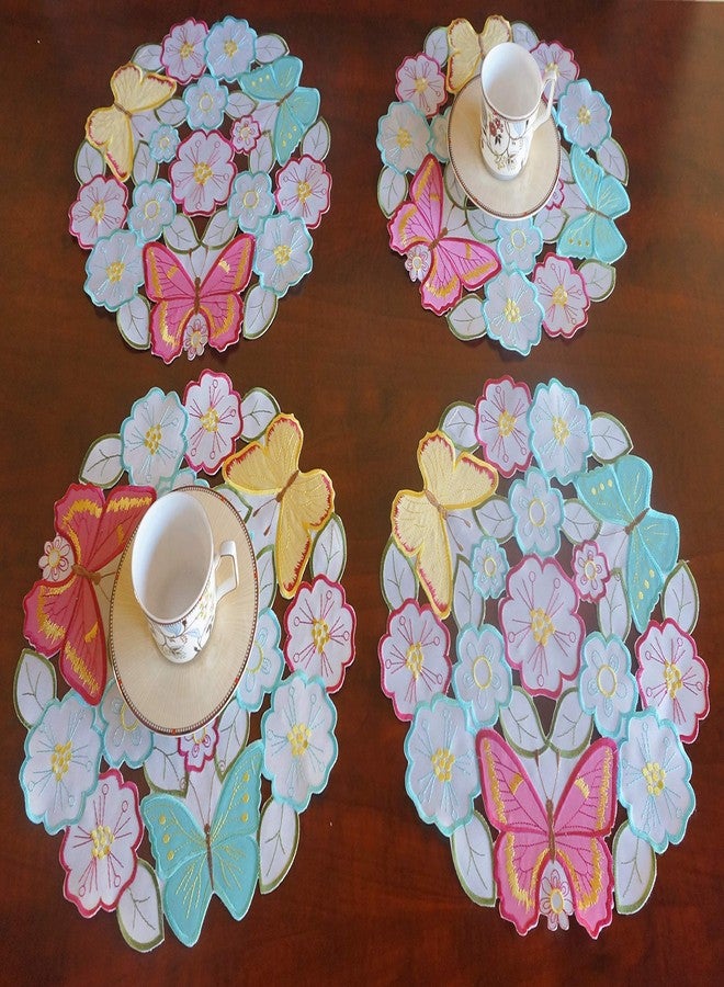 GRANDDECO مجموعة مفارش طاولة جرانديكو لعيد الفصح الربيعي، 4 قطع، مزينة بتطريزات زهور الفراشات والأقحوان، مثالية لتزيين طاولة الطعام في المنزل أو المطبخ أو غرفة الطعام خلال عطلة الربيع. - Image 4