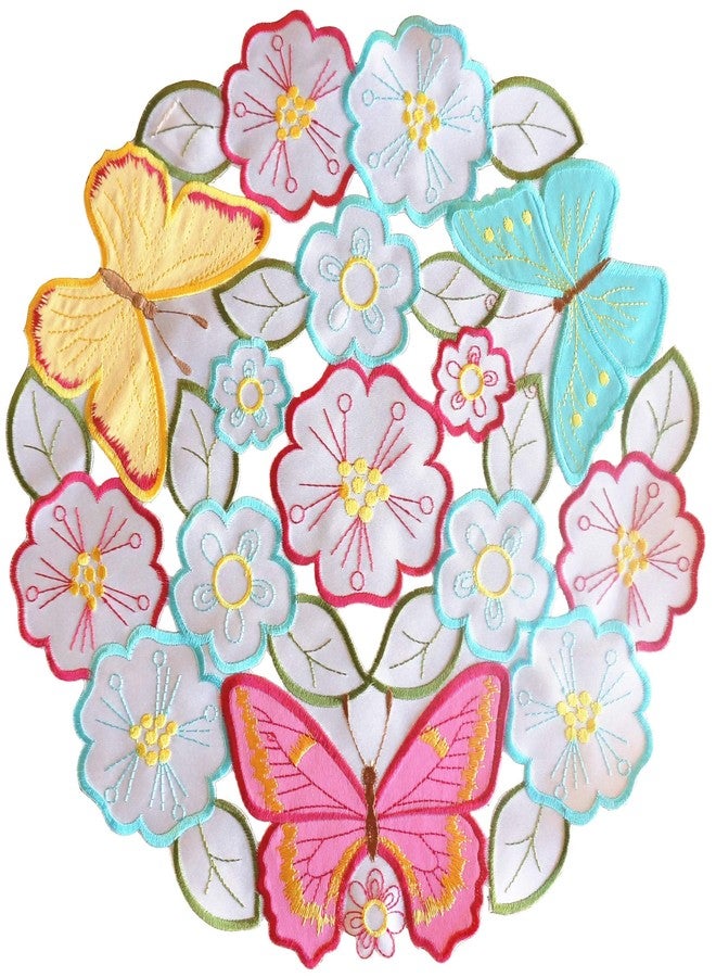 GRANDDECO مجموعة مفارش طاولة جرانديكو لعيد الفصح الربيعي، 4 قطع، مزينة بتطريزات زهور الفراشات والأقحوان، مثالية لتزيين طاولة الطعام في المنزل أو المطبخ أو غرفة الطعام خلال عطلة الربيع. - Image 2