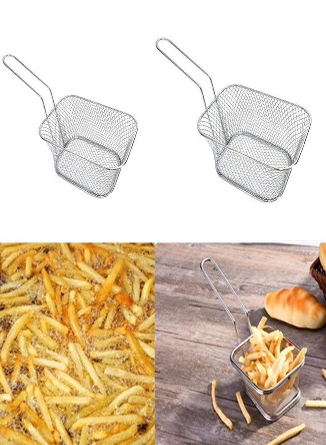 Jilukibo Silver Mini French Fries Basket Net, Stainless Steel Square Fry Chips Filter, Chicken Wings Fried Food Table Serving Holder for Kitchen Restaurant Party Barbecue (2 Pack with different size) - Image 4