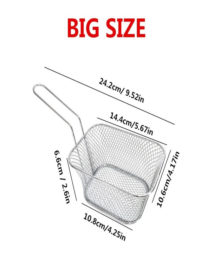Jilukibo Silver Mini French Fries Basket Net, Stainless Steel Square Fry Chips Filter, Chicken Wings Fried Food Table Serving Holder for Kitchen Restaurant Party Barbecue (2 Pack with different size) - Image 3