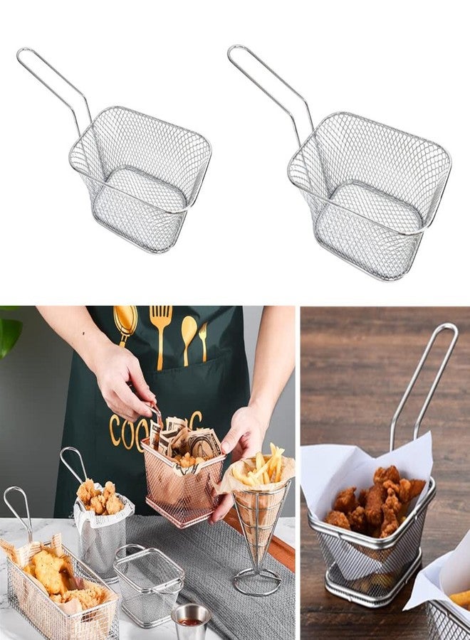 Jilukibo Silver Mini French Fries Basket Net, Stainless Steel Square Fry Chips Filter, Chicken Wings Fried Food Table Serving Holder for Kitchen Restaurant Party Barbecue (2 Pack with different size) - Image 5