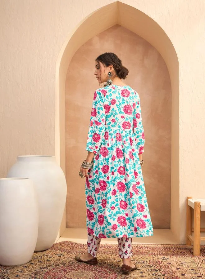 SASSAFRAS Sassafras Multi Floral Gathered Kurta and Pants Set