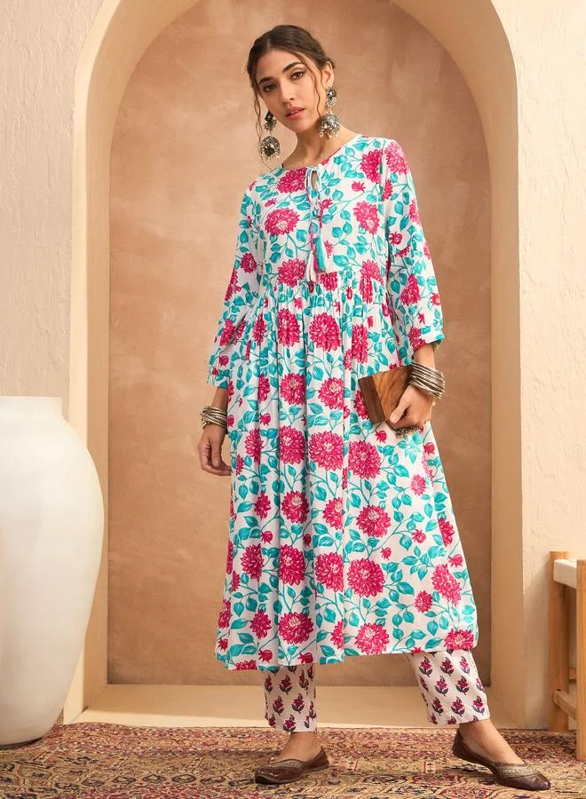 SASSAFRAS Sassafras Multi Floral Gathered Kurta and Pants Set