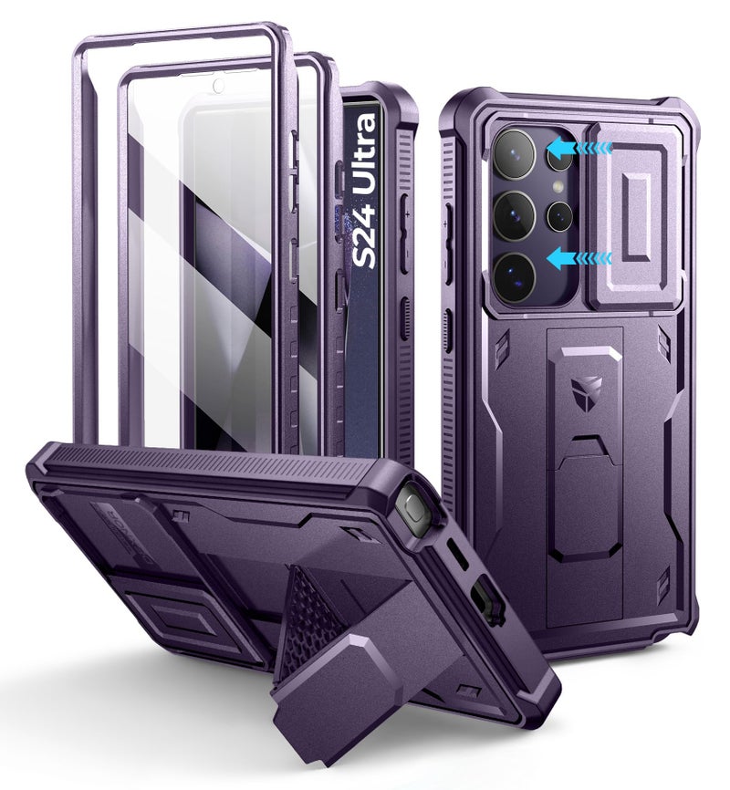 Dexnor for Samsung Galaxy S24 Ultra Case with Builtin Slide Camera Cover  Screen Protector  KickstandShockproof Rugged FullBody Bumper Protective Cover for Galaxy S24 Ultra 2024Phantom Purple