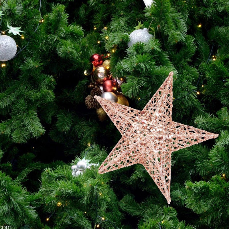 BinaryABC Christmas Tree Topper Star,Glittering Christmas Tree Decoration Ornaments,20cm (Rose Gold) - Image 2