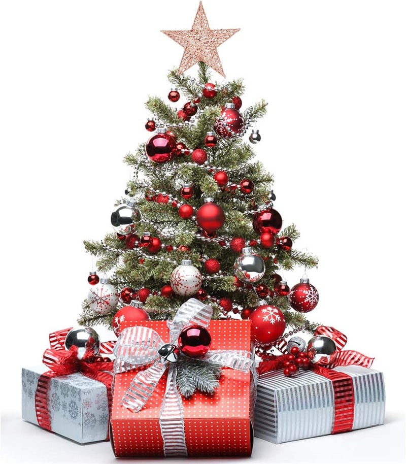 BinaryABC Christmas Tree Topper Star,Glittering Christmas Tree Decoration Ornaments,20cm (Rose Gold) - Image 3