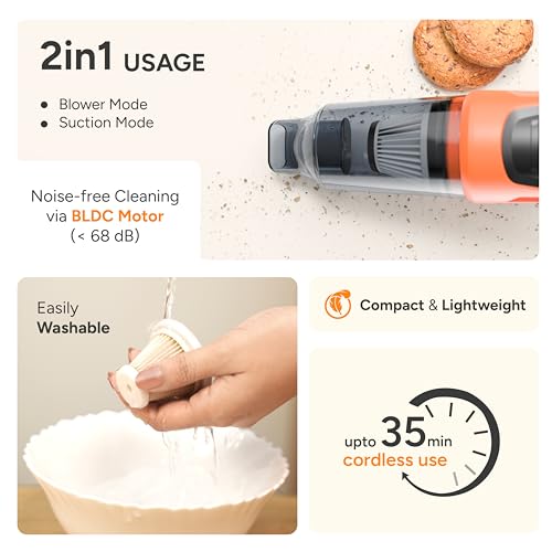 Ambrane 12kPA Powerful Suction 80W Wireless Hand Vacuum & 95000 RPM Air Blower 2in1 Wireless Vacuum Cleaner, BLDC Motor HEPA Filter,Compact & Lightweight for Car, Home use & Pet Hair, MiniVac02, Black - Image 3