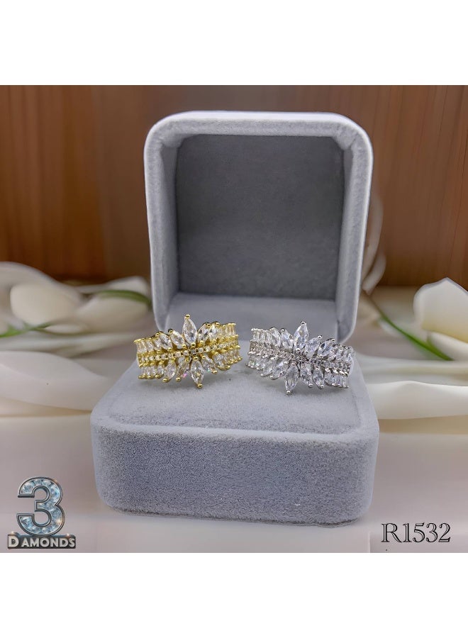 3Diamonds Platinum & Rhodium Plated Women’s Ring – Marquise Starburst Zircon Design 