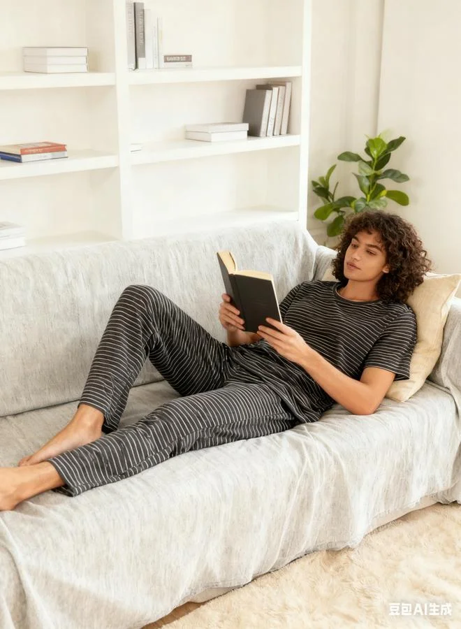 تايك تو طقم بيجاما من بنطال وتيشيرت محبوك مخطط