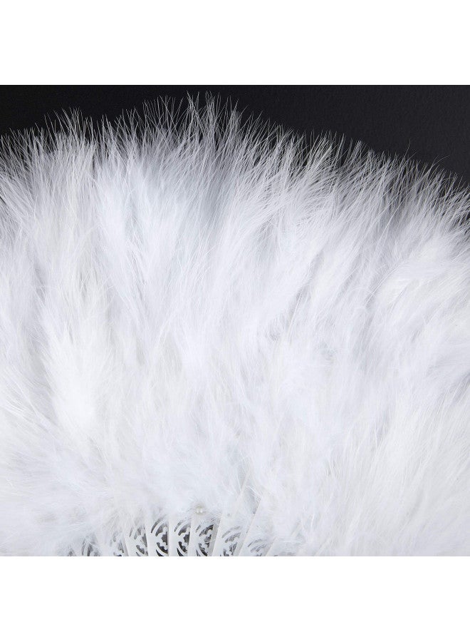 BABEYOND مروحة بابيوند من ريش المارابو 20s مروحة قابلة للطي عتيقة مروحة يد لعرض الرقص حفلة شاي زينة زفاف (بيضاء) - Image 2