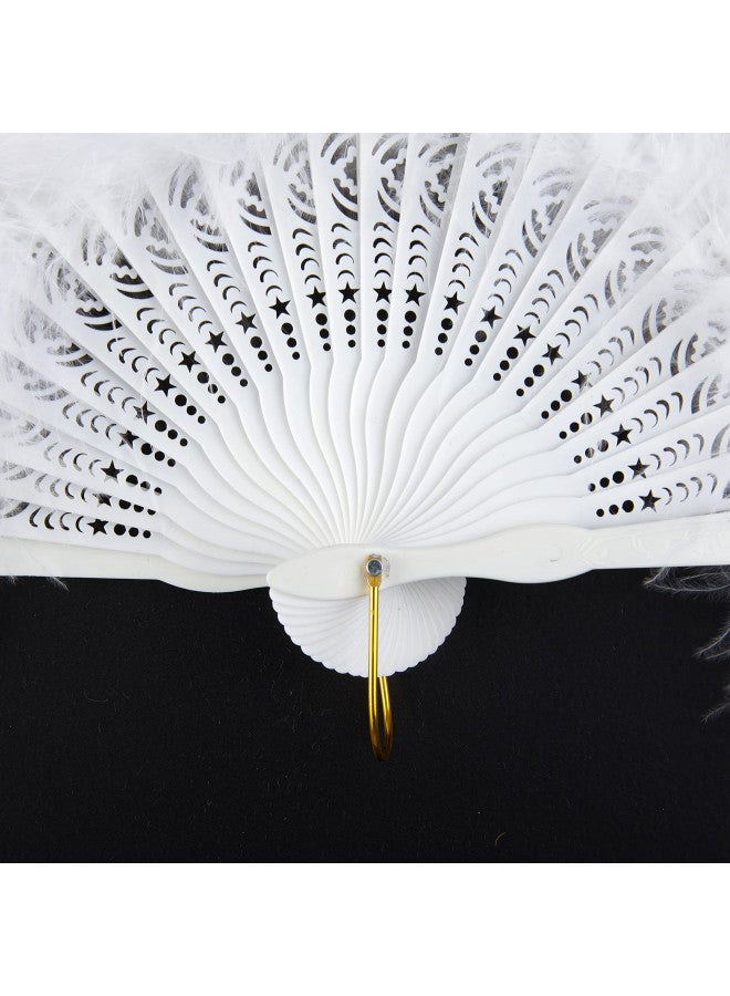 BABEYOND مروحة بابيوند من ريش المارابو 20s مروحة قابلة للطي عتيقة مروحة يد لعرض الرقص حفلة شاي زينة زفاف (بيضاء) - Image 3