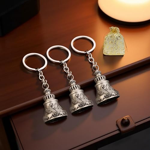 AEROSTARK Set of 3 Silver Phoenix Guardian Bell Keychains | Metallic Lucky Bells for Riders, Bikers & Travelers | Spiritual Protection Charm for Motorcycle, Car, Bag & Home | Gift for Men & Women - Image 5