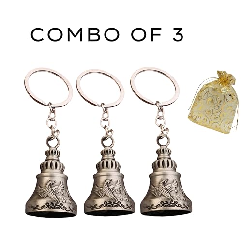 AEROSTARK Set of 3 Silver Phoenix Guardian Bell Keychains | Metallic Lucky Bells for Riders, Bikers & Travelers | Spiritual Protection Charm for Motorcycle, Car, Bag & Home | Gift for Men & Women - Image 2