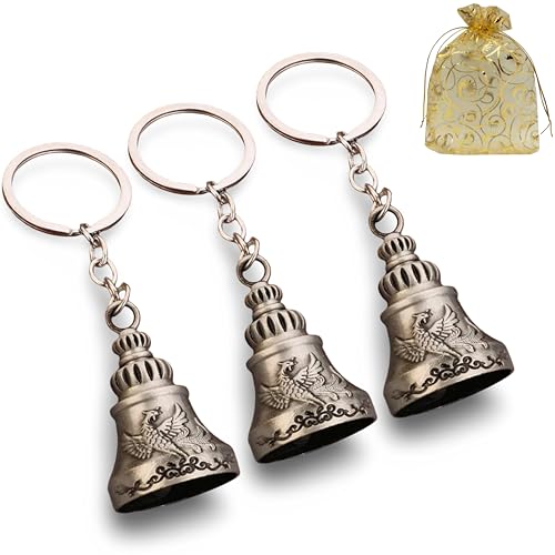 AEROSTARK Set of 3 Silver Phoenix Guardian Bell Keychains | Metallic Lucky Bells for Riders, Bikers & Travelers | Spiritual Protection Charm for Motorcycle, Car, Bag & Home | Gift for Men & Women - Image 1