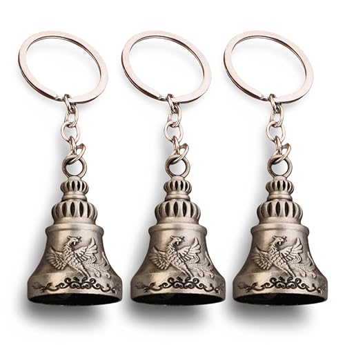 AEROSTARK Set of 3 Silver Phoenix Guardian Bell Keychains | Metallic Lucky Bells for Riders, Bikers & Travelers | Spiritual Protection Charm for Motorcycle, Car, Bag & Home | Gift for Men & Women - Image 3