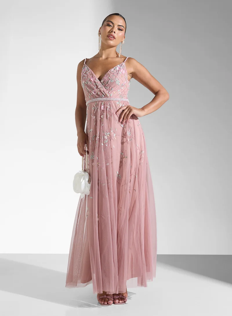 Namshi x Floral Tulle Maxi Dress