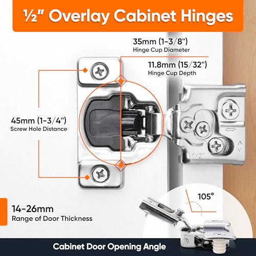 Decobasics 6 Pack Soft Close Cabinet Hinges – 1/2" Overlay for Kitchen Cabinet Doors, Slow Self-Closing Concealed Hidden Hinges for Face Frame –Stainless Steel, 3-Way Adjustable & Quiet Close Damper - Image 2