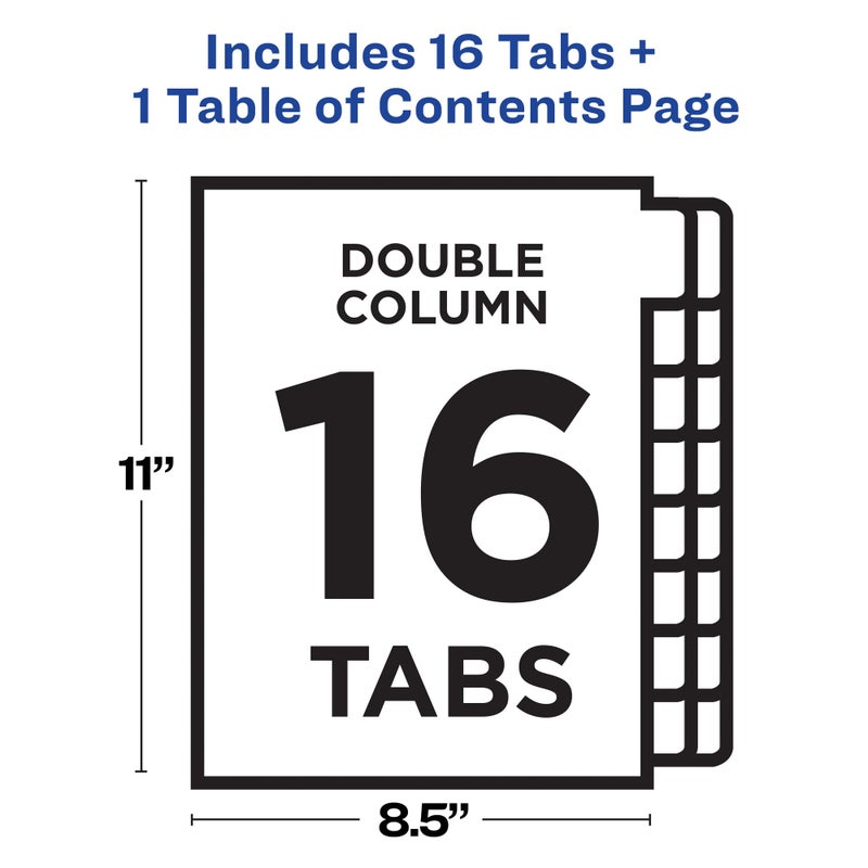 Avery Double Column Dividers for 3 Ring Binders, 16 Tabs per Set, Customizable Table of Contents, Multicolor Tabs, Great for Organizing Reports, Projects, and More (11320) - Image 4
