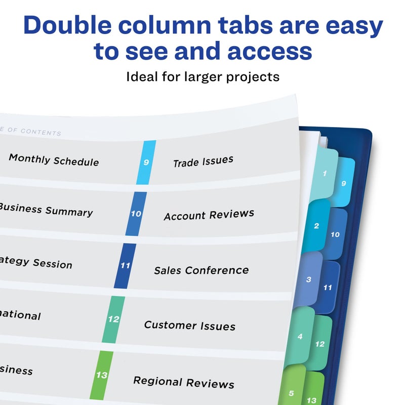 Avery Double Column Dividers for 3 Ring Binders, 16 Tabs per Set, Customizable Table of Contents, Multicolor Tabs, Great for Organizing Reports, Projects, and More (11320) - Image 3