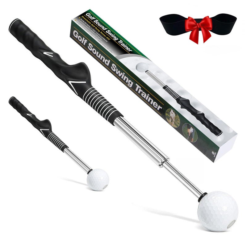 WENTCCION Retractable Golf Swing Training Aid - Portable Grip Trainer with Click Feedback for Right Handed Golfers, Portable Swing Tempo Trainer with Arm Band for Indoor & Outdoor Practice - Image 1