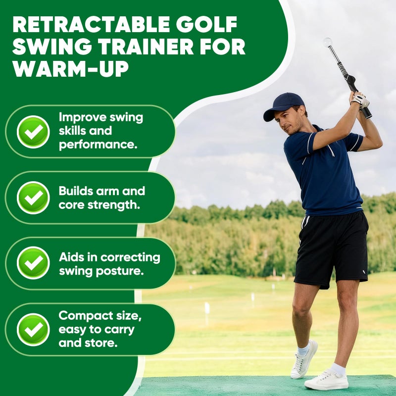 WENTCCION Retractable Golf Swing Training Aid - Portable Grip Trainer with Click Feedback for Right Handed Golfers, Portable Swing Tempo Trainer with Arm Band for Indoor & Outdoor Practice - Image 4