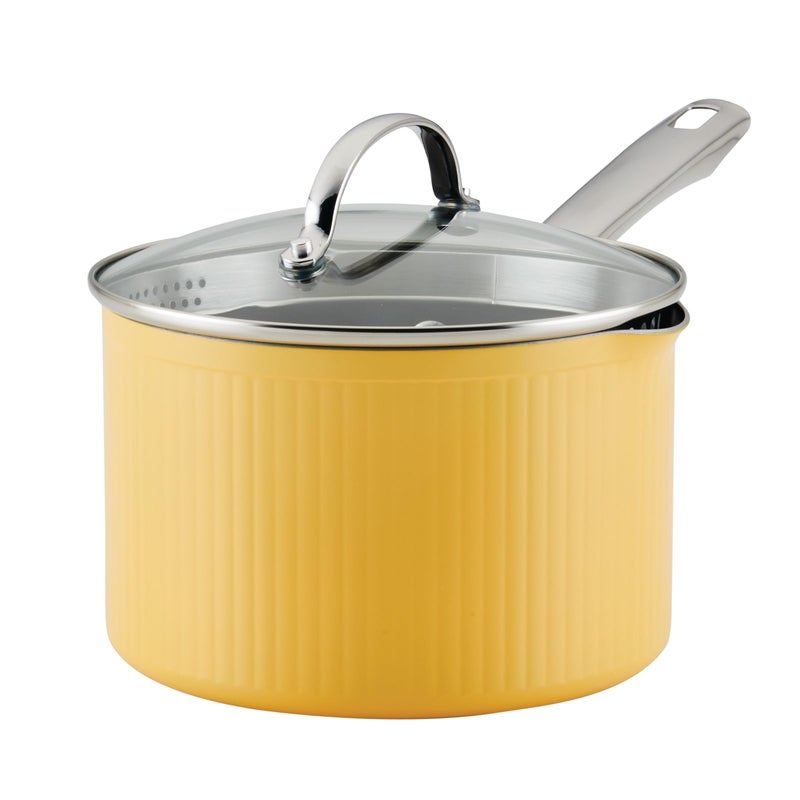Farberware Style Nonstick Cookware Straining Saucepan with Lid Dishwasher Safe 3 Quart  Yellow