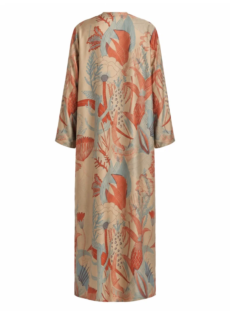 Amnad International  Luxury Silk Abaya for Women with Matching Hijab, Botanical Floral Art Print, Modest Maxi Dress, Sizes 52-60 inches for Women | Best Price UAE