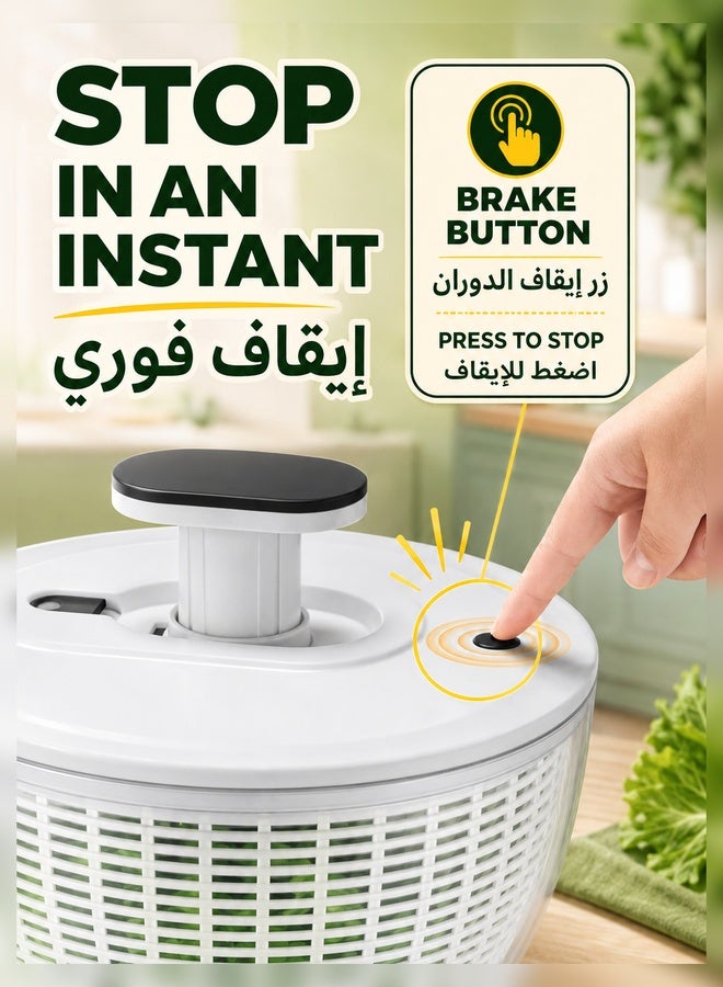 XiuWoo Large Salad Spinner 6L, Manual Lettuce Spinner for Vegetable Prepping, One Handed Pump Fruit Spinner, Quick Drying Salad Leaves with Bowl and Colander - Image 3