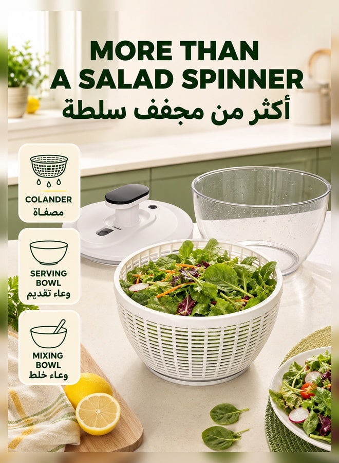 XiuWoo Large Salad Spinner 6L, Manual Lettuce Spinner for Vegetable Prepping, One Handed Pump Fruit Spinner, Quick Drying Salad Leaves with Bowl and Colander - Image 5