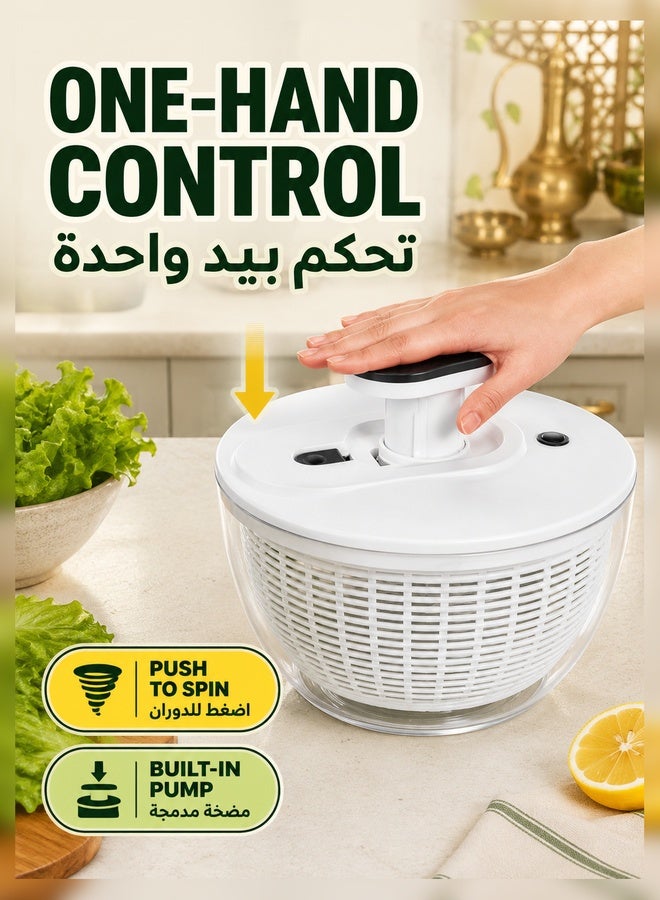 XiuWoo Large Salad Spinner 6L, Manual Lettuce Spinner for Vegetable Prepping, One Handed Pump Fruit Spinner, Quick Drying Salad Leaves with Bowl and Colander - Image 2