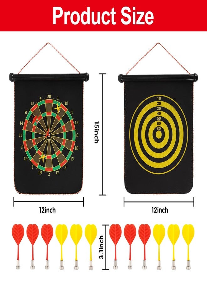 Qonutoci Magnetic Dart Board, 15 x 12 Inches Dart Boards for Youth Boys Girls, Two Sided Roll Up Dartboard,12 Magnetic Safe Darts, Indoor Outdoor Game, Room Decor, Best Gifts for Teen Boys 13-18 - Image 2