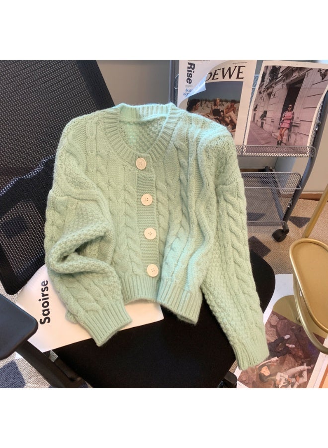 NIBEMINENT Women Candy Color Twist Knitted Button Sweater Autumn Spring Female Long Sleeve Loose Knitted Sweater Cardigans - Image 1