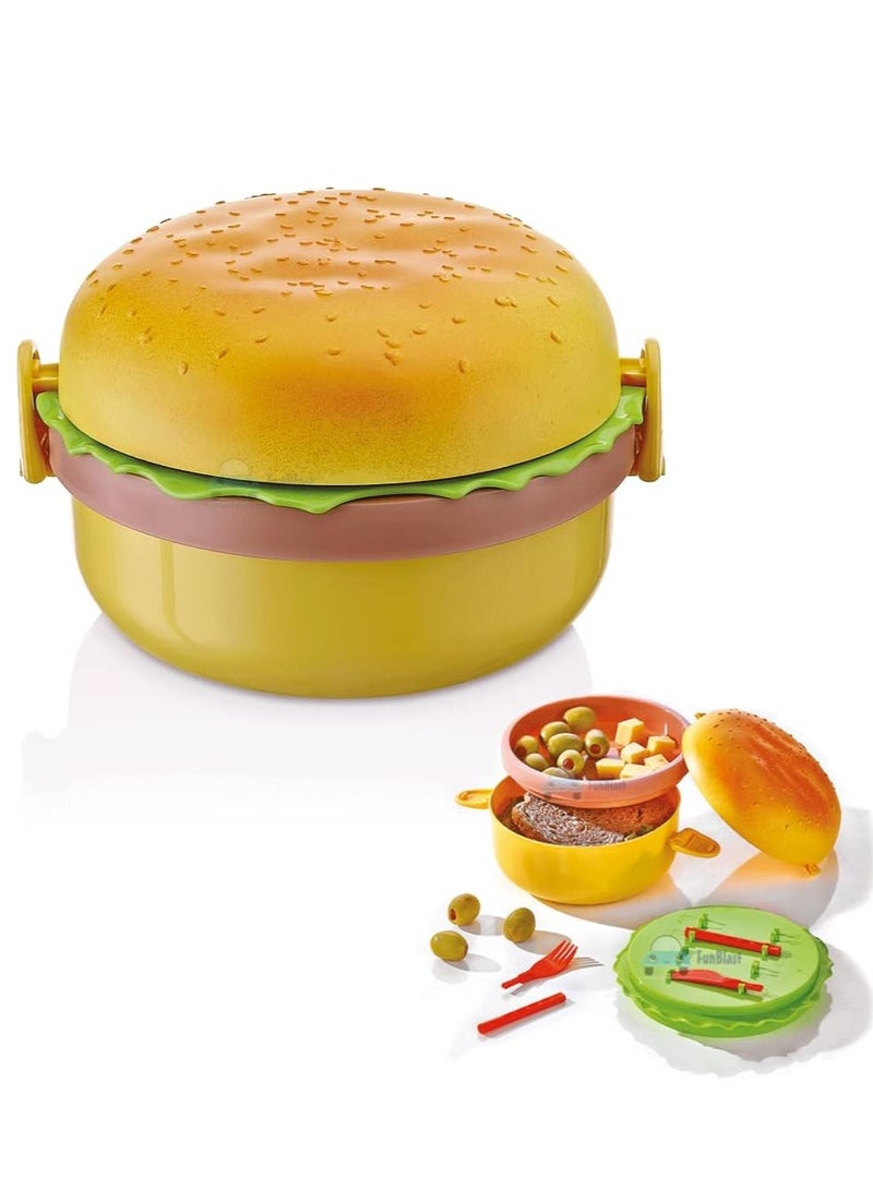 Reko Burger Shape Lunch Box for Kids - Lunch Box for Kids, Tiffin Box, Lunch Box Leak Proof Plastic Lunch Box, Lunch Box with Compartments (Multicolor) - Image 1