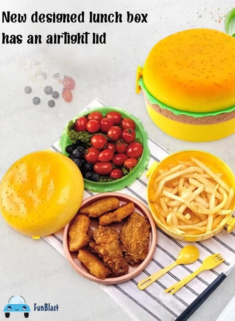 Reko Burger Shape Lunch Box for Kids - Lunch Box for Kids, Tiffin Box, Lunch Box Leak Proof Plastic Lunch Box, Lunch Box with Compartments (Multicolor) - Image 4