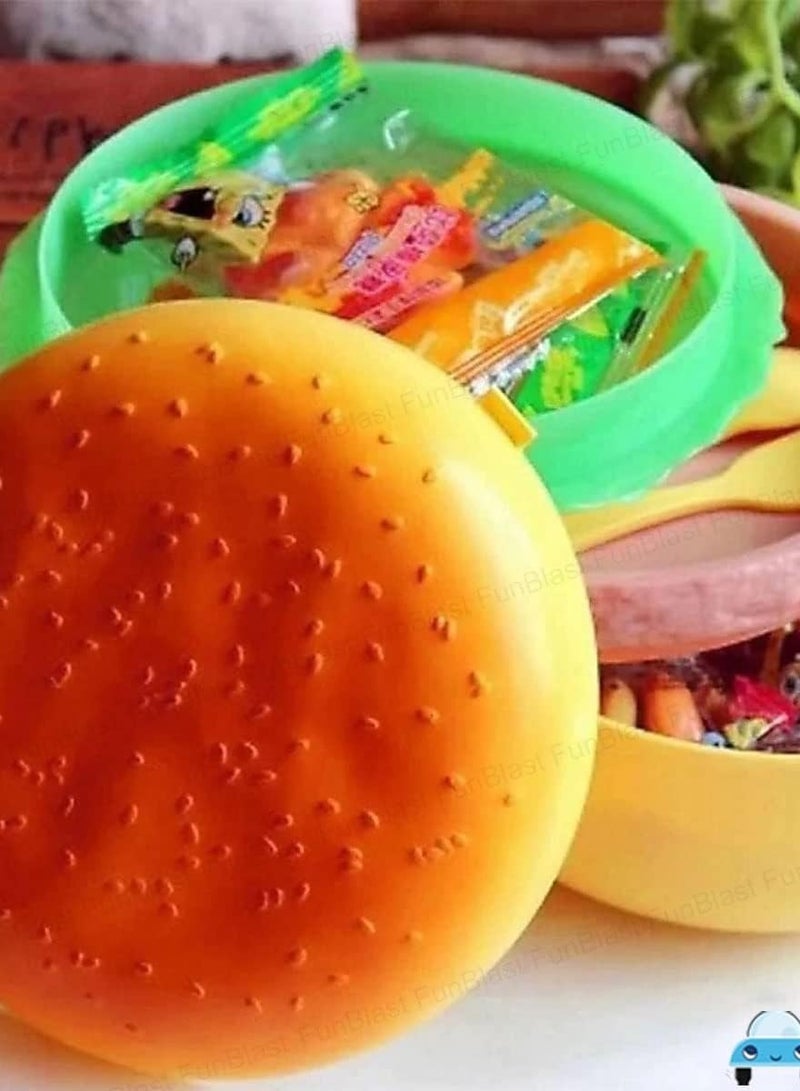 Reko Burger Shape Lunch Box for Kids - Lunch Box for Kids, Tiffin Box, Lunch Box Leak Proof Plastic Lunch Box, Lunch Box with Compartments (Multicolor) - Image 5