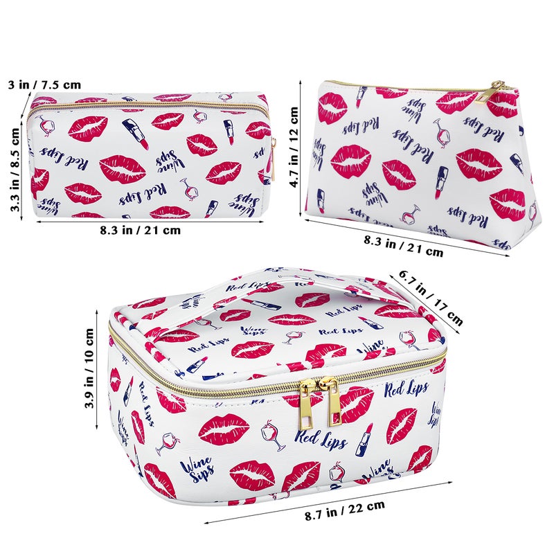3pcs Makeup Bags Lipstick Patterned Cosmetics Bag Compact Fashion Toiletries Pouch Pen Pencil Stationery Bag - Image 3