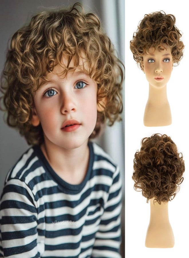 Dsimeig Short Curly Brown Child Wig Synthetic Halloween Costume Party Cosplay Hair Wig for Kids Boys - Image 1