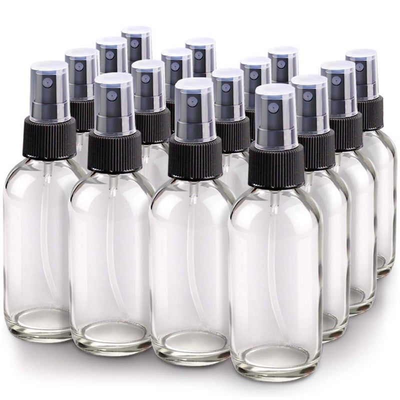 Wedama Spray Bottle 4 oz Fine Mist Glass Spray Bottles Little Refillable Liquid Containers for Watering Flowers Cleaning 16 Pack Clear