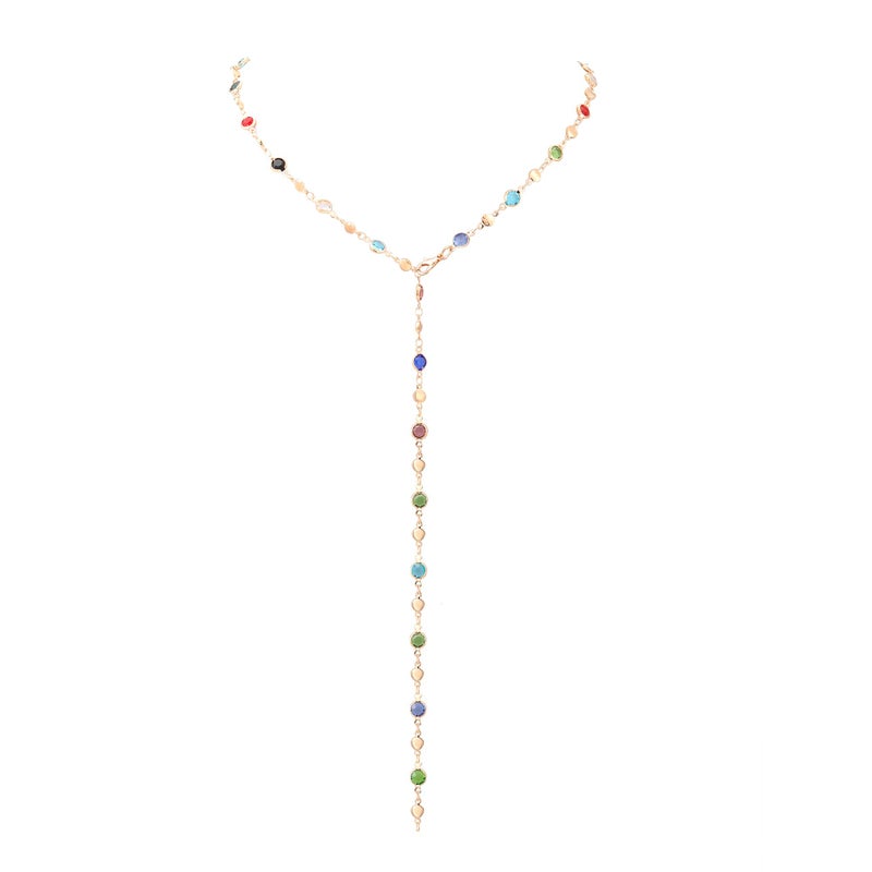 KURTCB Rhinestone Necklace for Women Boho Long Y Lariat Necklace Colorful Jewelry Sweater Party Summer Beach(Muliticolor) - Image 1