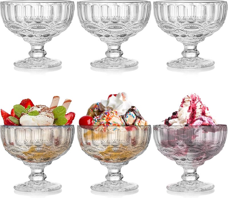 Youeon 6 Pcs Glass Ice Cream Bowls 12 Oz Large Glass Dessert Bowls Vintage Footed Sundae Cups Ice Cream Cups for Dessert Sundae Trifle Fruit Salad Snack Cocktail - Image 1