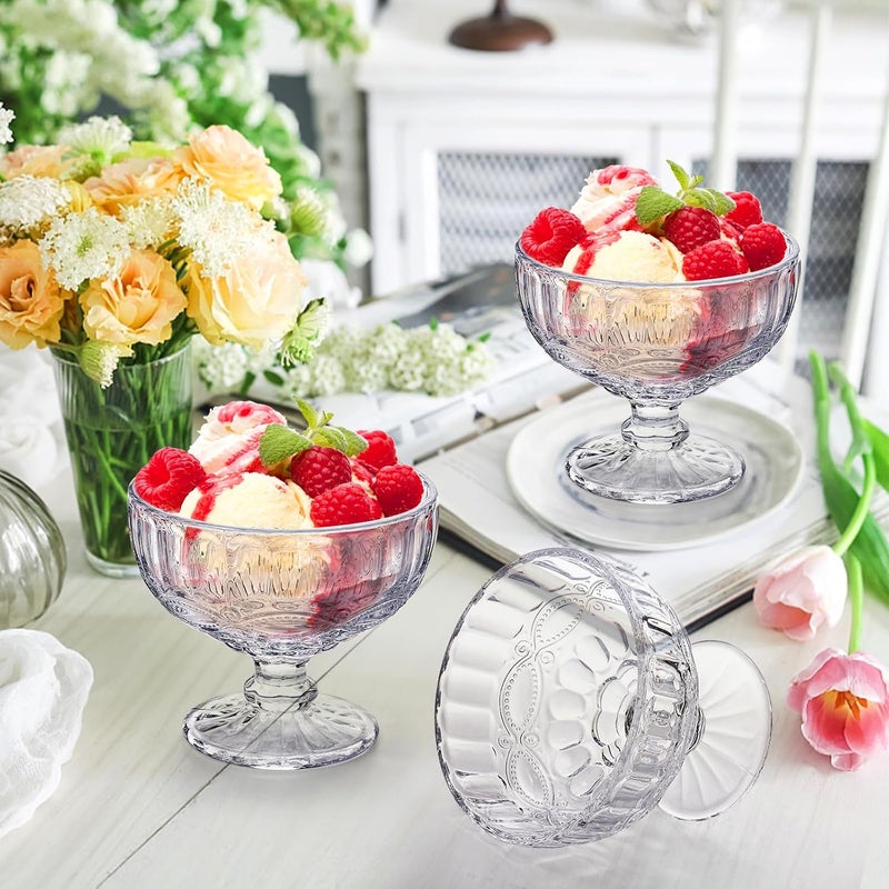 Youeon 6 Pcs Glass Ice Cream Bowls 12 Oz Large Glass Dessert Bowls Vintage Footed Sundae Cups Ice Cream Cups for Dessert Sundae Trifle Fruit Salad Snack Cocktail - Image 5