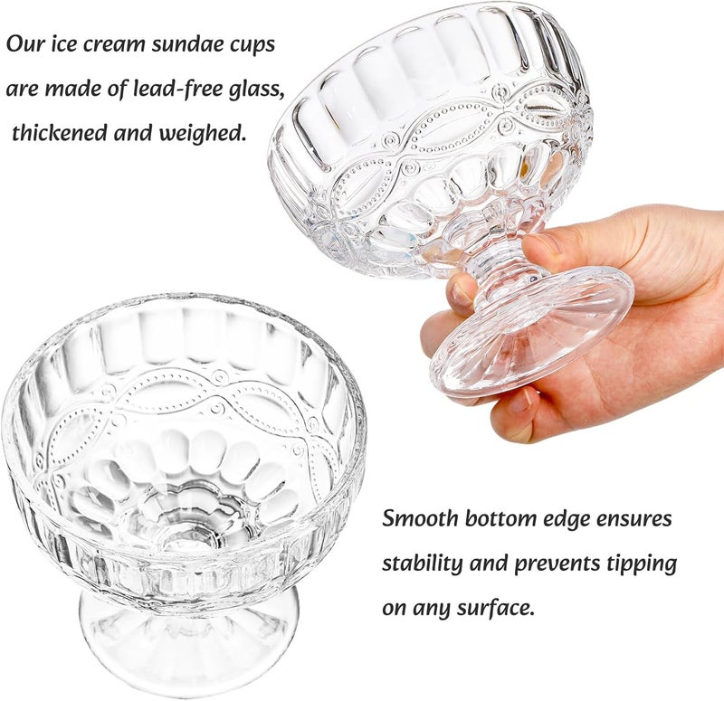 Youeon 6 Pcs Glass Ice Cream Bowls 12 Oz Large Glass Dessert Bowls Vintage Footed Sundae Cups Ice Cream Cups for Dessert Sundae Trifle Fruit Salad Snack Cocktail - Image 4