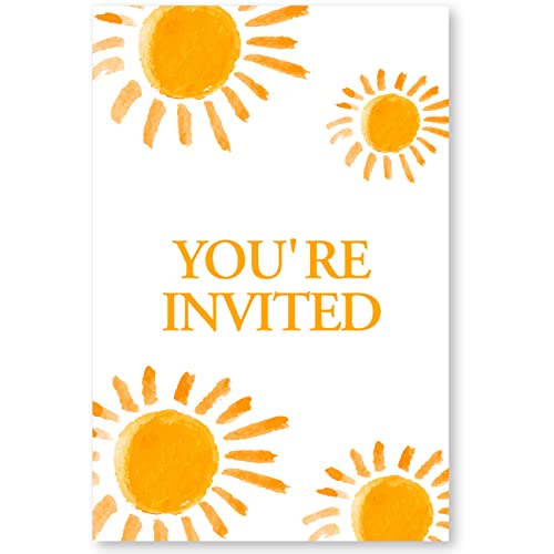 Soiceu Cute Sunshine First Trip Around the Sun 1st Birthday Party Invitations with Envelopes Set of 20 Boho Sun 1 Year Old First Birthday Party Invites - Image 2