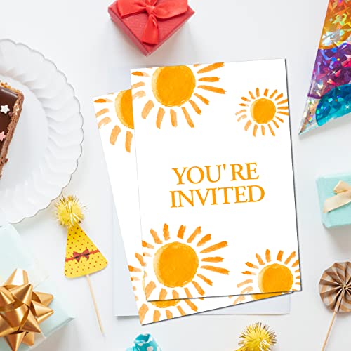 Soiceu Cute Sunshine First Trip Around the Sun 1st Birthday Party Invitations with Envelopes Set of 20 Boho Sun 1 Year Old First Birthday Party Invites - Image 5