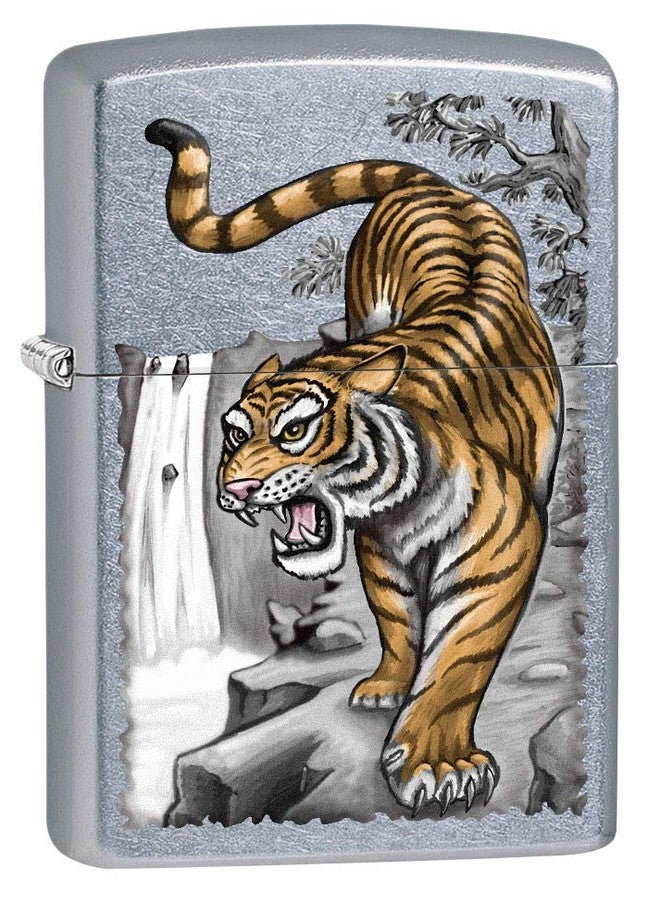 Zippo Lighter: Tiger on Ledge - Street Chrome 80705 - Image 1