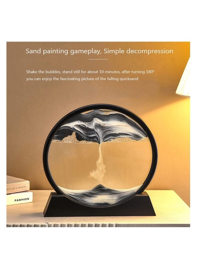 Flowing Sand Painting Moving Sand Art Picture Round Glass 3D Deep Sea Sandscape in Motion Display Flowing Sand Frame Home Office Black - Image 2