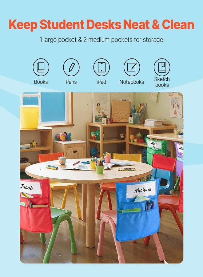 VEVOR Chair Pockets for Classroom, 24 Pack, 18 x 20 Inches Chairback Buddy Pocket with Name Tag, 6 Bright Colors, Back of Chair Organizer for Kids in Classroom, Kindergarten, School, and Home - Image 3